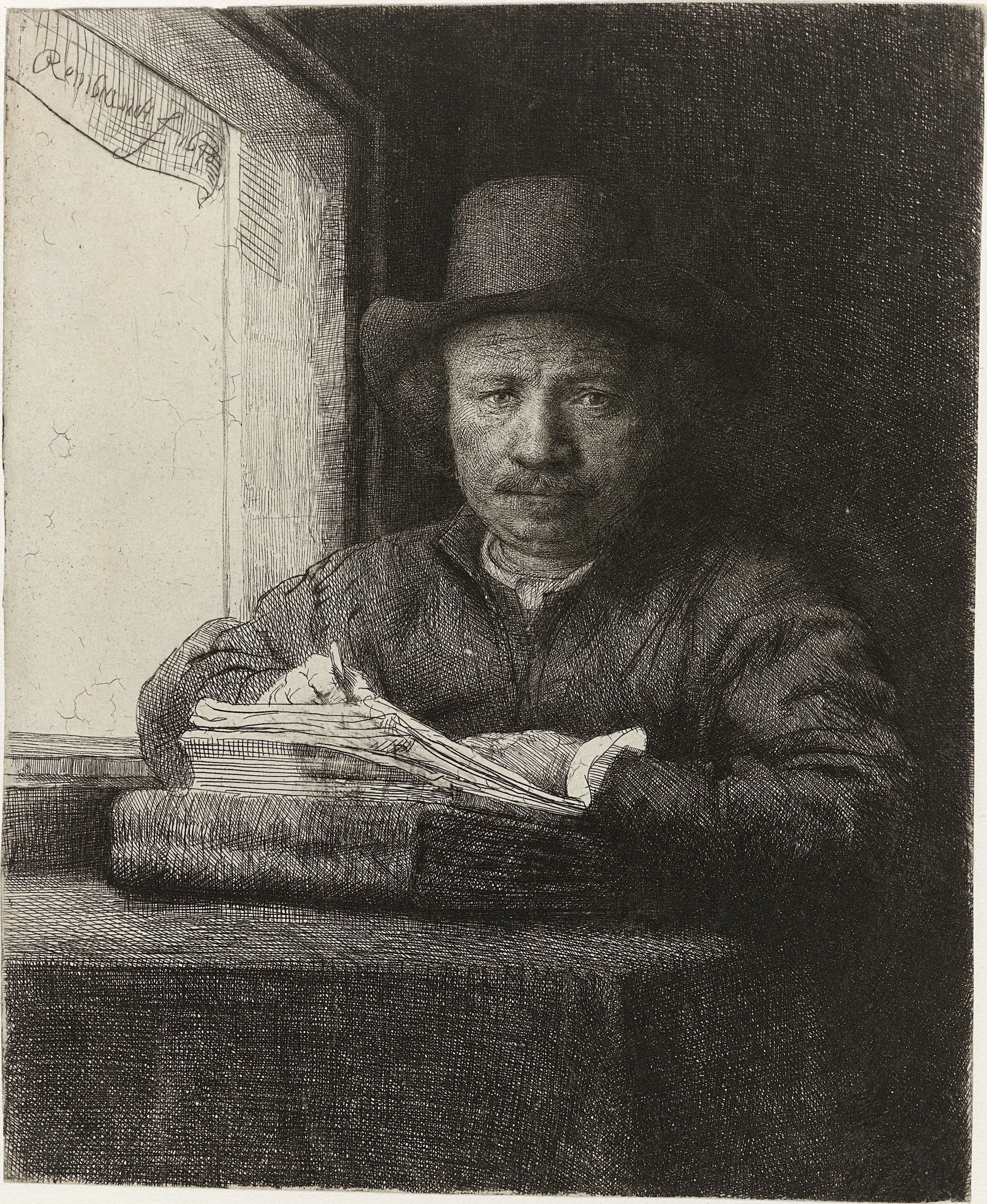 rembrandt drawing at a window