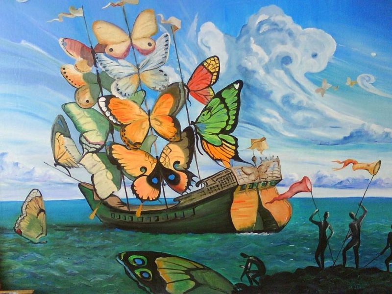 ship with butterfly sails salvador dali oils 1937artwork