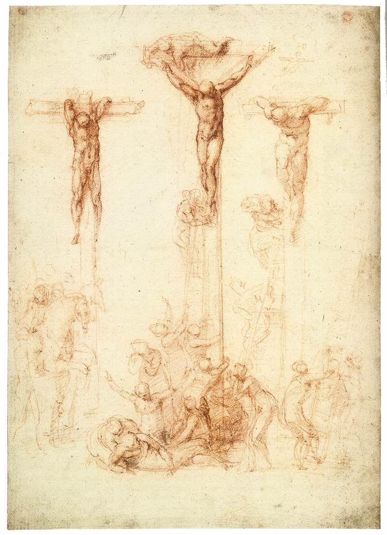 dibujo-Miguel-Ángel-Buonarroti-La-crucifixión-de-Cristo-y-los-dos