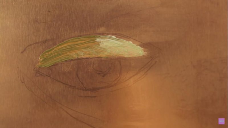 retrato de francis bacon se observa con detalle el desarrollo de esta pintura iniciando desde el ojo sobre una placa de cobre