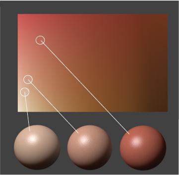 tres muestras de colores locales de piel en modelos esfericos