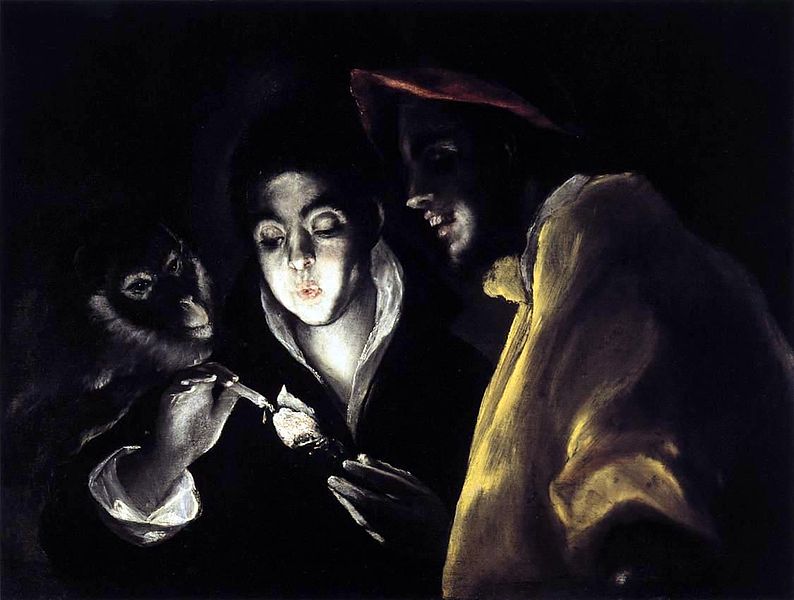 794px el greco allegory boy lighting candle in company of ape and fool fabula
