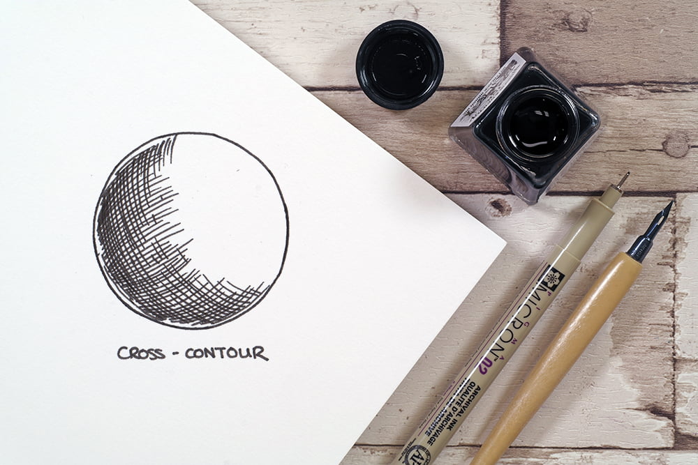 cross contour technique with sakura micron fine liner pen