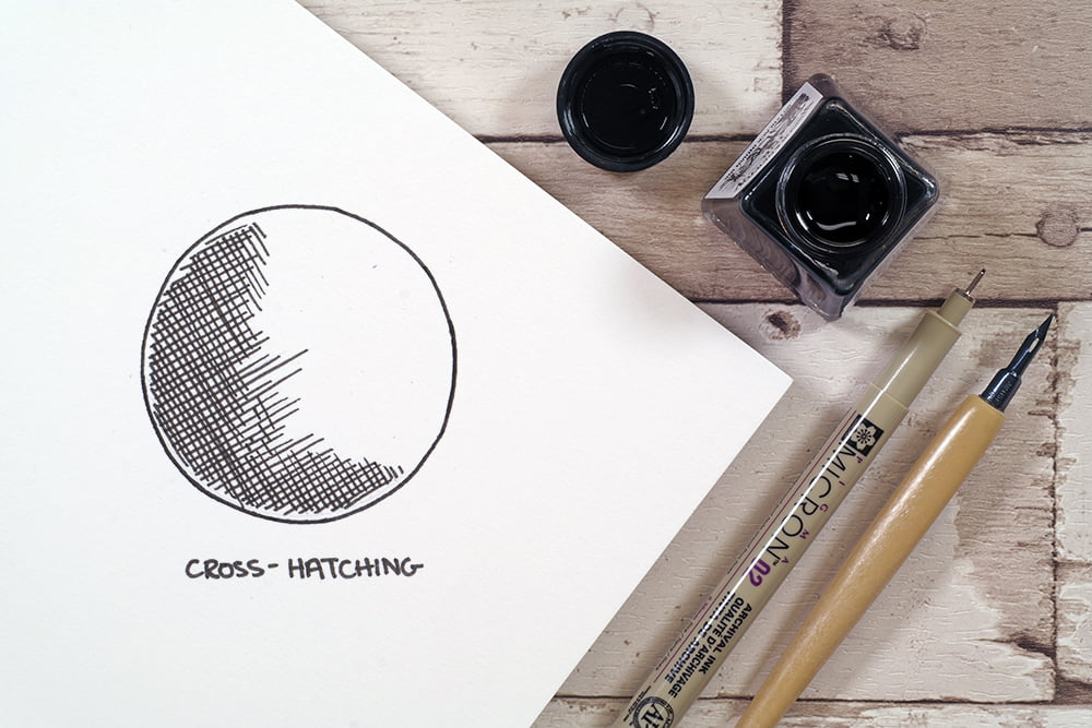 cross hatching technique with sakura micron fine liner pen