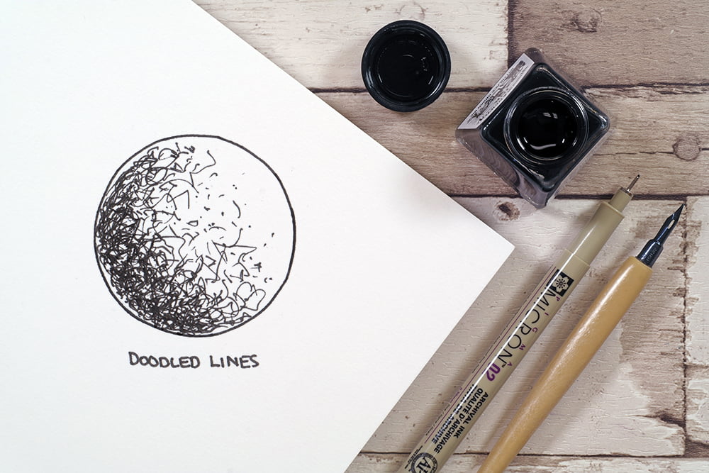 doodled lines technique with sakura micron fine liner pen