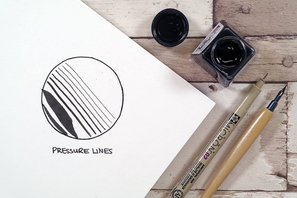 pressure lines technique with sakura micron fine liner pen