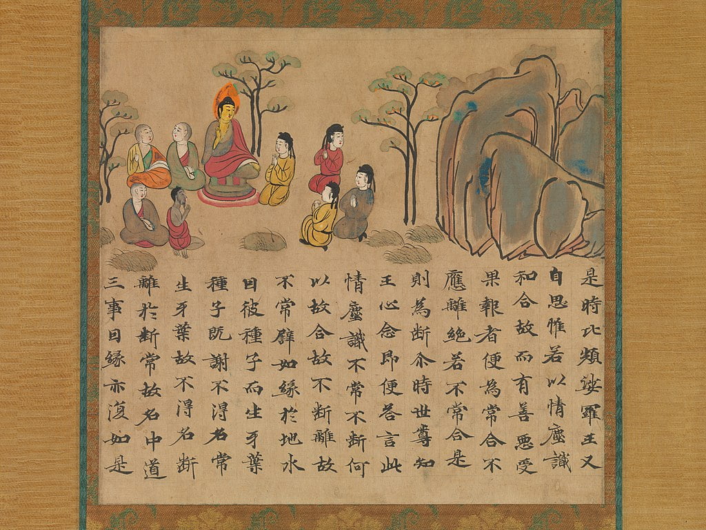 buddha preaching a section from the illustrated sutra of past and present karma kako genzai inga kyo emaki met dp 757 002