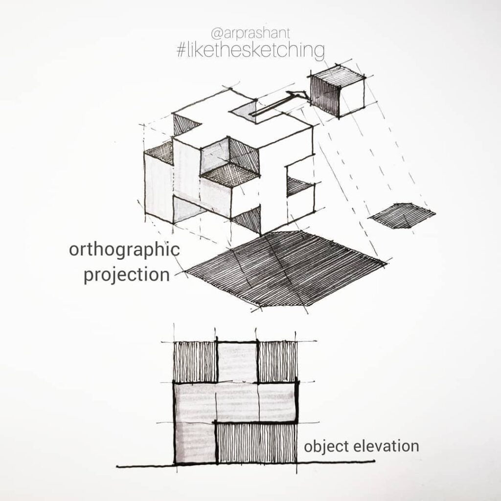 prashant sawant on instagram architectural sketching learning orthographic projection though more on engineering side